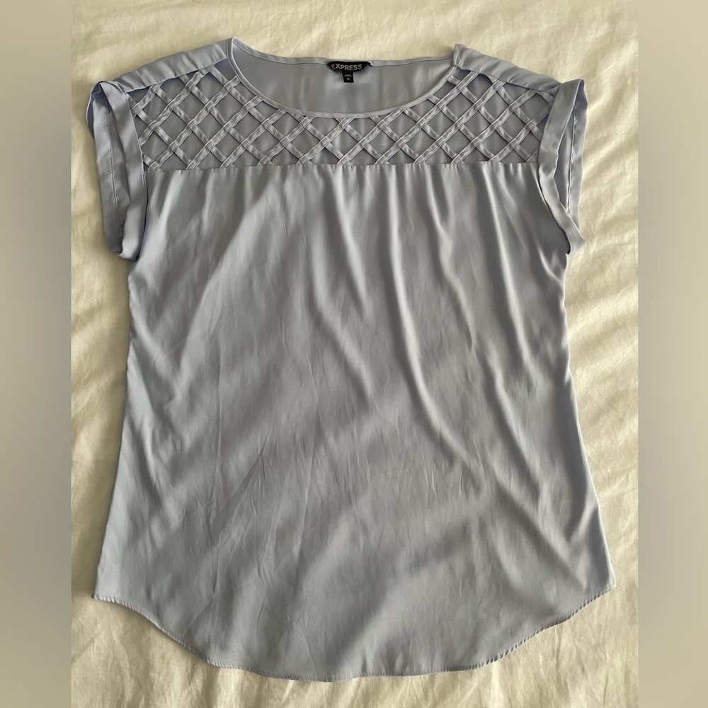 Express Baby Blue Lattice Blouse